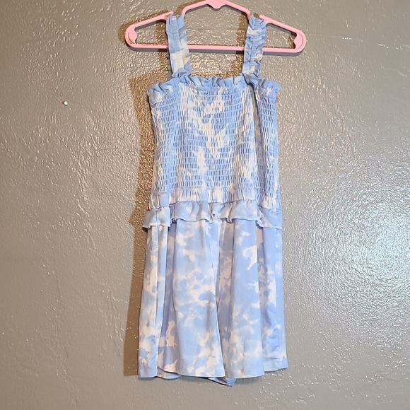 BCBG Girls Blue Tie-Dye Kids Smocke Romper  7/8 EUC Elastic Waist Stretch Straps - Picture 2 of 11